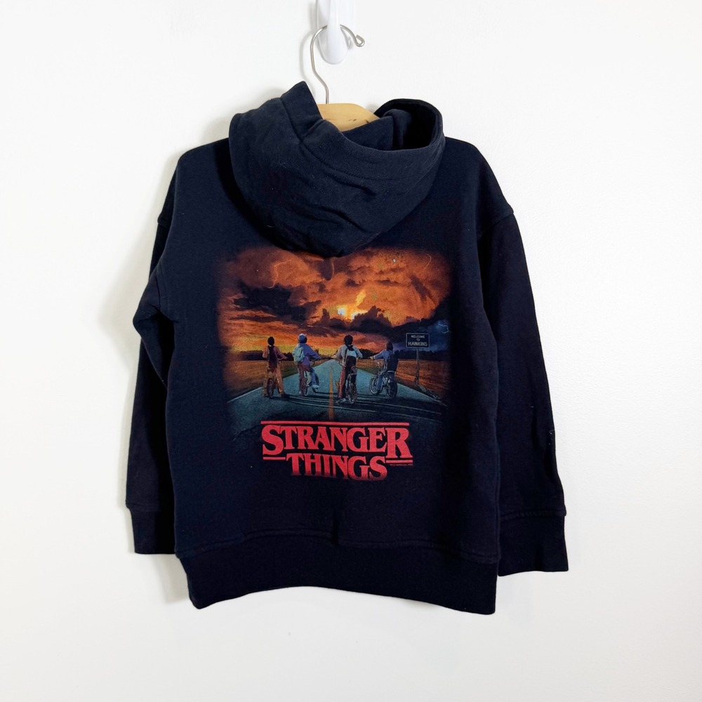Abercrombie Kids Stranger Things Hoodie Boys 5/6 Black Graphic Pullover Relaxed